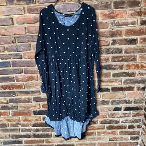 Amzplus Black White Polka Dot Long Sleeve High Low Dress Women's Size 5XL